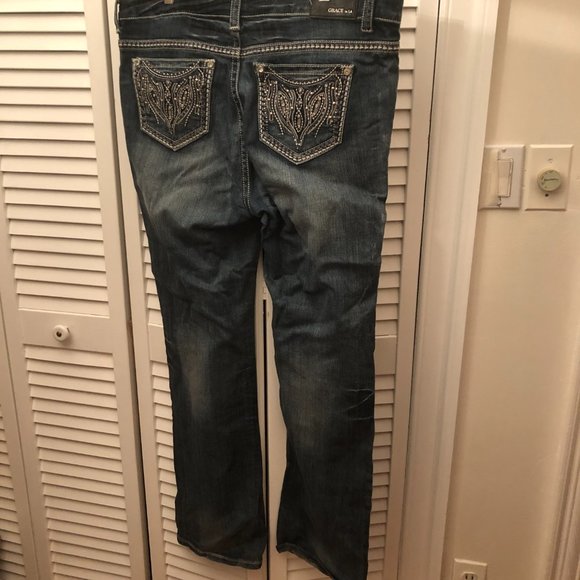 Grace in LA Easy Fit Bootcut Embroidered Embellished Denim Blue Jeans, 19 - Picture 2 of 13